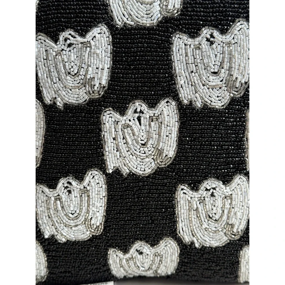 Beaded Halloween Square Pillow Black & White 